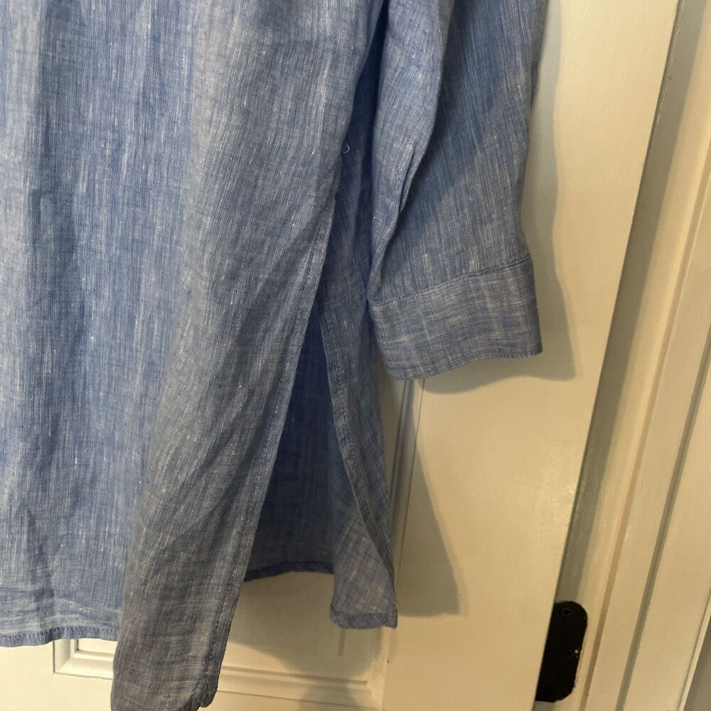 J Jill Linen Shirt Dress Large Petite Blue Cover Up Coastal Beach Minimalist - Picture 3 of 7